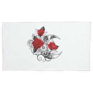 Mechanical Crescent with Red Roses Pillowcase