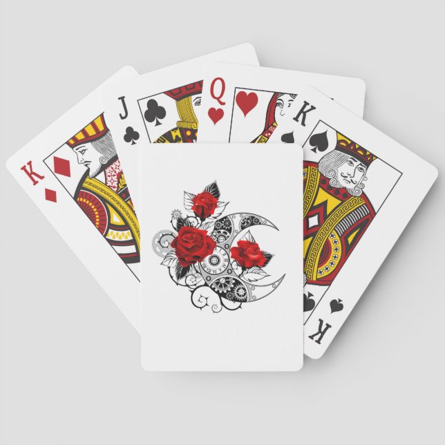 Mechanical Crescent with Red Roses Playing Cards (Back)