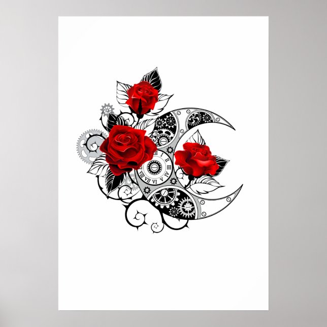 Mechanical Crescent with Red Roses Poster (Front)