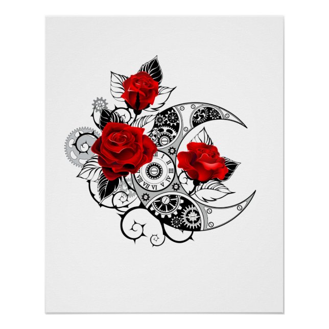 Mechanical Crescent with Red Roses Poster (Front)