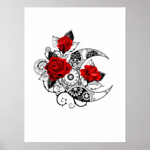 Mechanical Crescent with Red Roses Poster