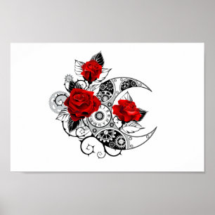 Mechanical Crescent with Red Roses Poster