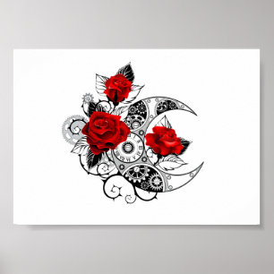 Mechanical Crescent with Red Roses Poster