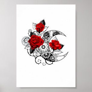Mechanical Crescent with Red Roses Poster