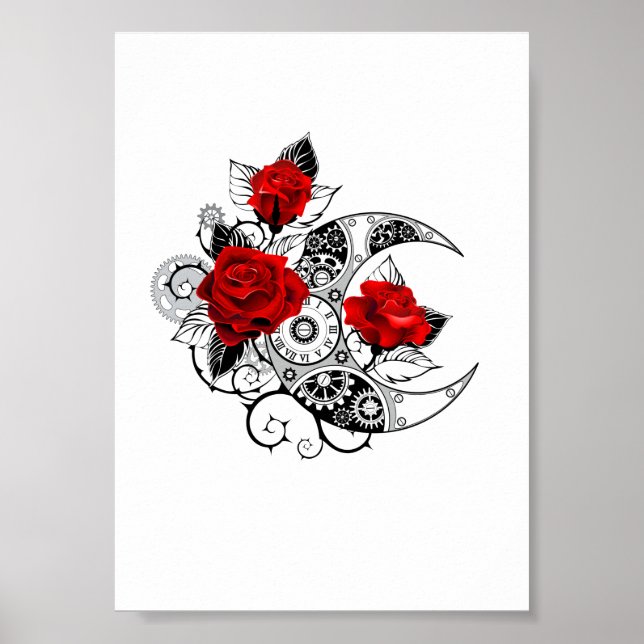 Mechanical Crescent with Red Roses Poster (Front)