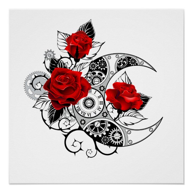 Mechanical Crescent with Red Roses Poster (Front)