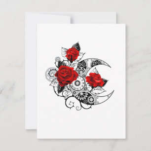 Mechanical Crescent with Red Roses RSVP Card