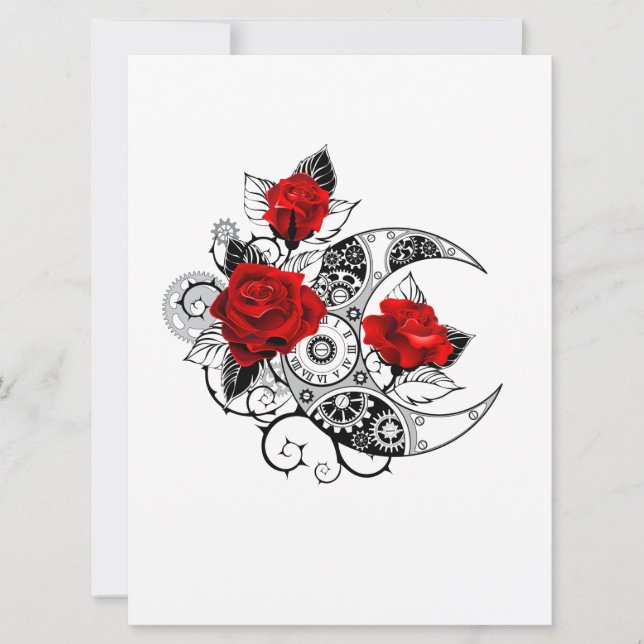 Mechanical Crescent with Red Roses Save The Date (Front)