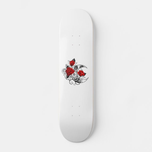 Mechanical Crescent with Red Roses Skateboard (Front)