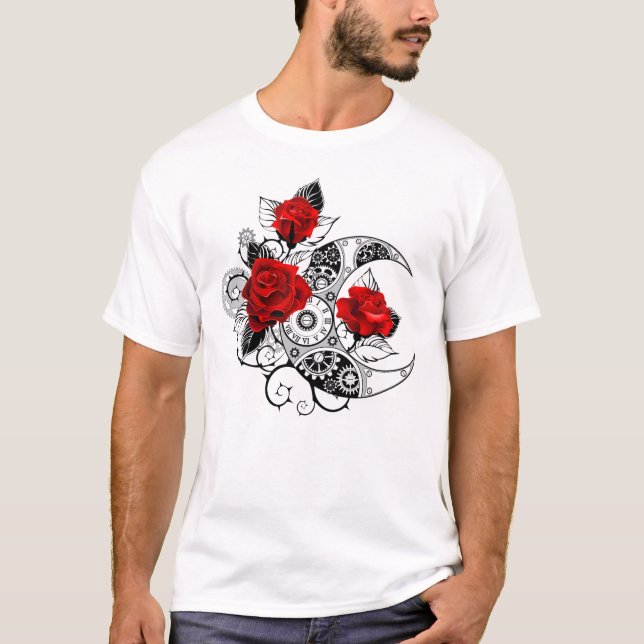 Mechanical Crescent with Red Roses T-Shirt (Front)