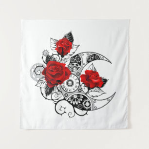 Mechanical Crescent with Red Roses Tapestry