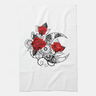 Mechanical Crescent with Red Roses Tea Towel