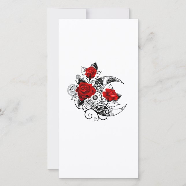 Mechanical Crescent with Red Roses Thank You Card (Front)