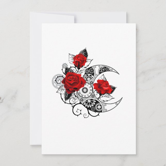 Mechanical Crescent with Red Roses Thank You Card (Front)