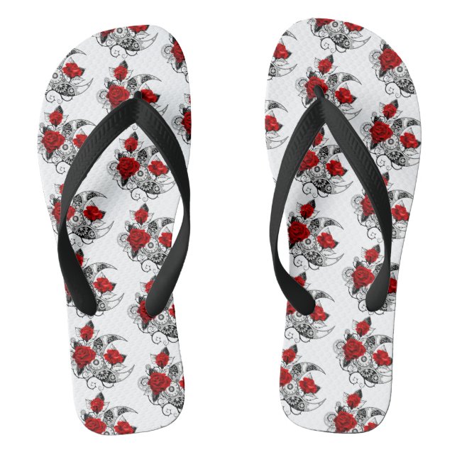 Mechanical Crescent with Red Roses Thongs (Footbed)