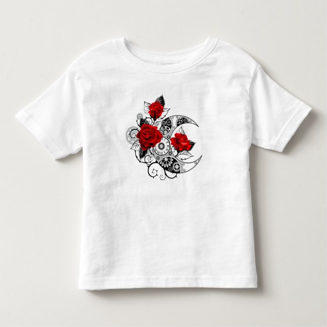 Mechanical Crescent with Red Roses Toddler T-Shirt (Front)
