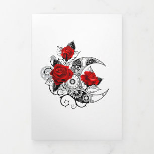 Mechanical Crescent with Red Roses Tri-Fold Announcement