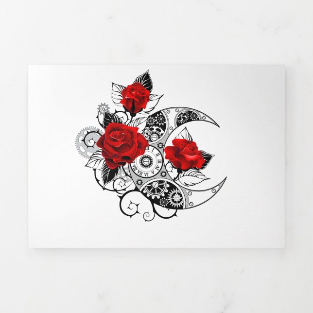 Mechanical Crescent with Red Roses Tri-Fold Announcement (Cover)