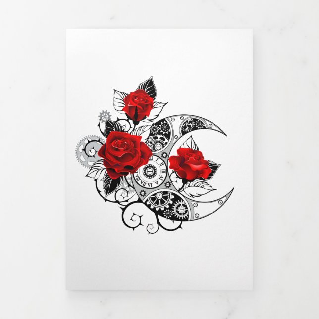 Mechanical Crescent with Red Roses Tri-Fold Card (Cover)