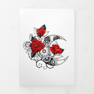 Mechanical Crescent with Red Roses Tri-Fold Invitation
