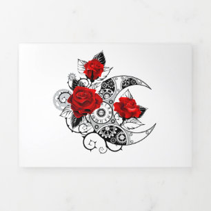 Mechanical Crescent with Red Roses Tri-Fold Invitation