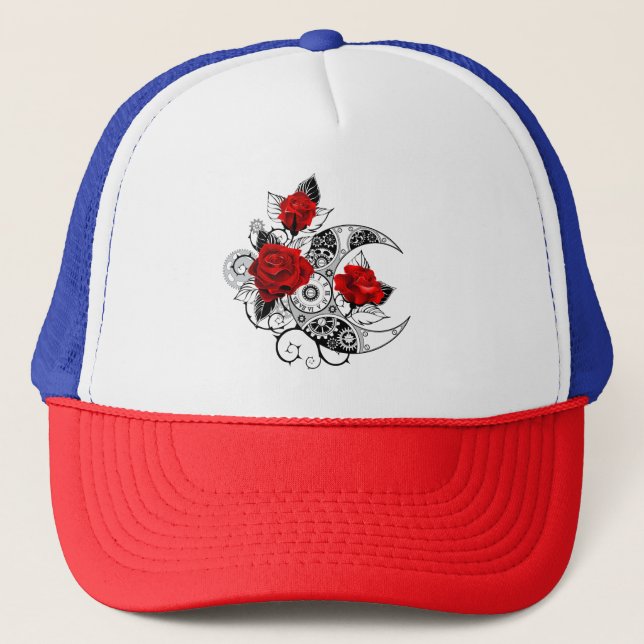 Mechanical Crescent with Red Roses Trucker Hat (Front)