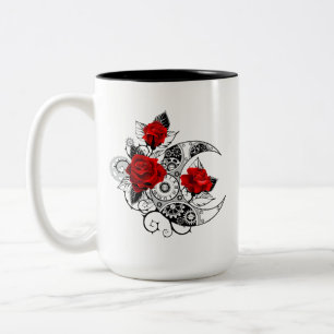 Mechanical Crescent with Red Roses Two-Tone Coffee Mug