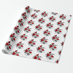 Mechanical Crescent with Red Roses Wrapping Paper