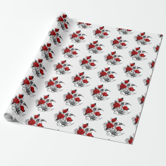 Mechanical Crescent with Red Roses Wrapping Paper (Unrolled)