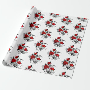 Mechanical Crescent with Red Roses Wrapping Paper