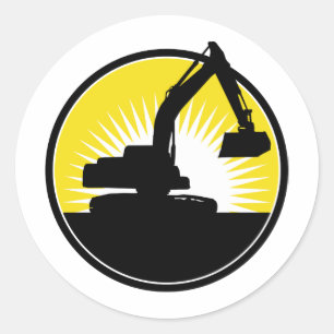 mechanical digger excavator classic round sticker