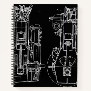 MECHANICAL DRAWING VINTAGE BLUEPRINT WHITE CUSTOM NOTEBOOK