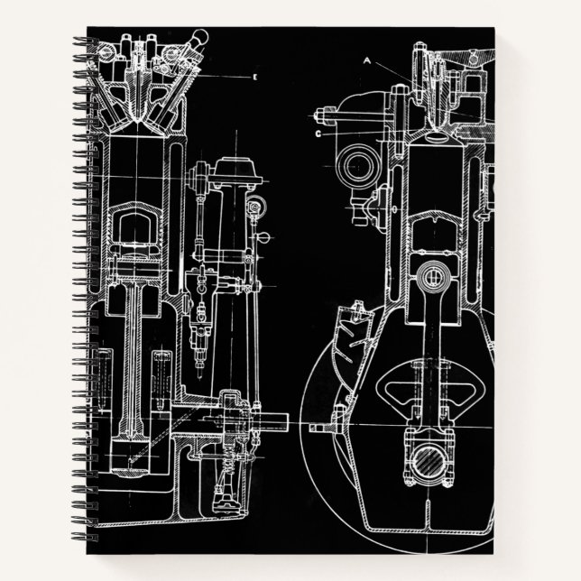 MECHANICAL DRAWING VINTAGE BLUEPRINT WHITE CUSTOM NOTEBOOK (Front)