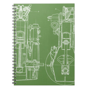 MECHANICAL DRAWING VINTAGE BLUEPRINT WHITE CUSTOM NOTEBOOK