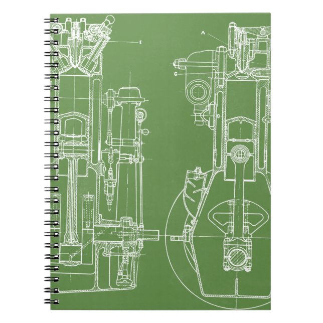 MECHANICAL DRAWING VINTAGE BLUEPRINT WHITE CUSTOM NOTEBOOK (Front)