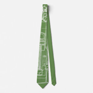 MECHANICAL DRAWING VINTAGE BLUEPRINT WHITE CUSTOM TIE