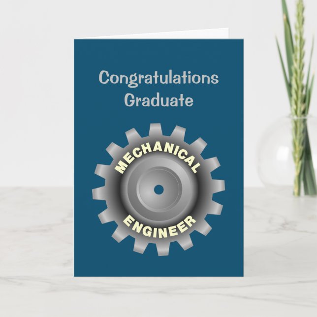 Mechanical Engineer Gray Gear Graduation Card (Front)