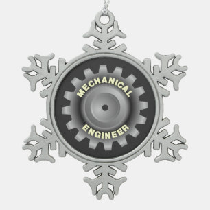 Mechanical Engineer Grey Gear Snowflake Pewter Christmas Ornament
