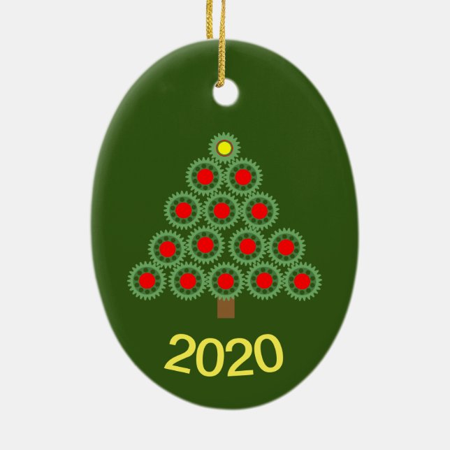 Mechanical Gear Christmas Tree Ceramic Ornament (Back)
