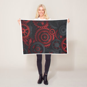 Mechanical Gears And Cogs Dark Red Art Fleece Blan Blanket