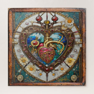 Mechanical Heart Anatomical Steampunk Ceramic Tile Jigsaw Puzzle