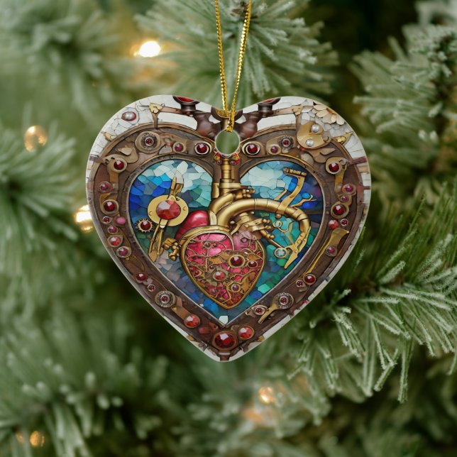 Mechanical Heart Anatomical Steampunk Series Ceramic Ornament (Tree)