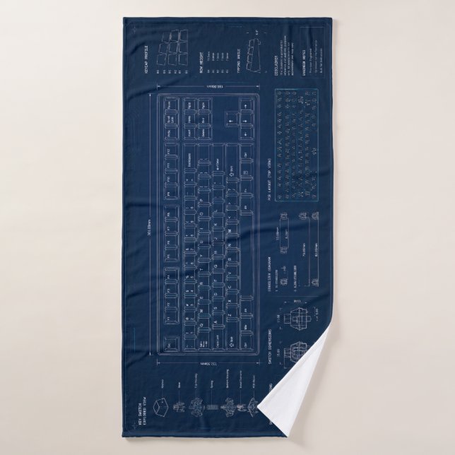 Mechanical Keyboard Blueprint Extended Desk Mat Bath Towel (Bath Towel)