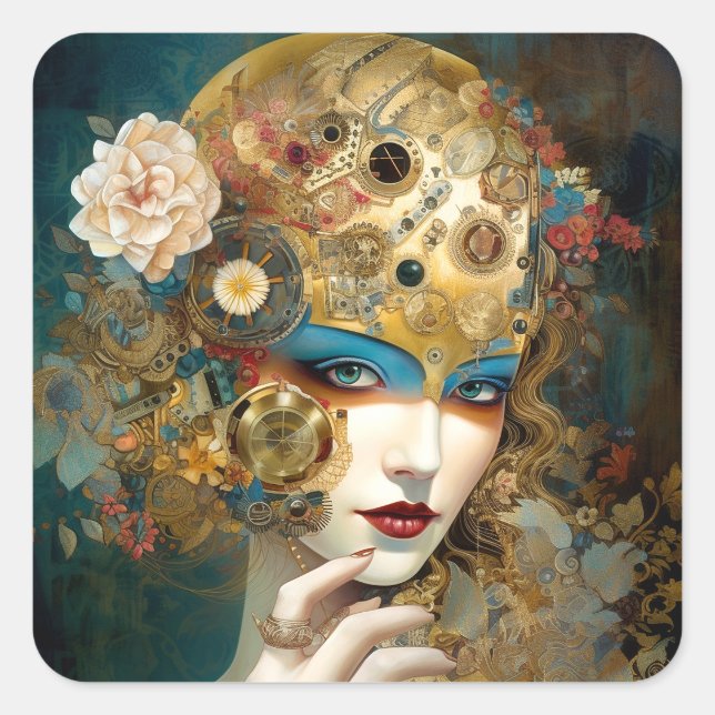 Mechanical Lady Robotic Fantasy Sci-Fi Square Sticker (Front)