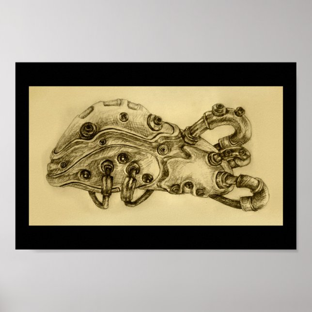 Mechanical Liver Anatomy Steampunk Print Drawing (Front)