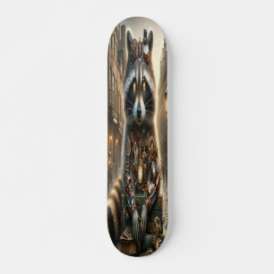 "Mechanical Marvel: The Steampunk Racoon Skateboard