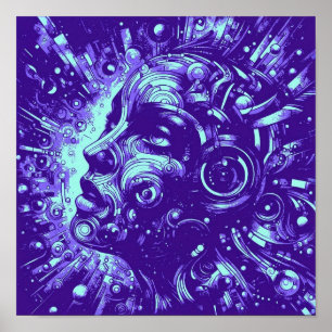 Mechanical Muse Purple Cyberpunk Woman Art Poster