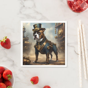 Mechanical Paws: Steampunk Staffordshire Terrier Napkin