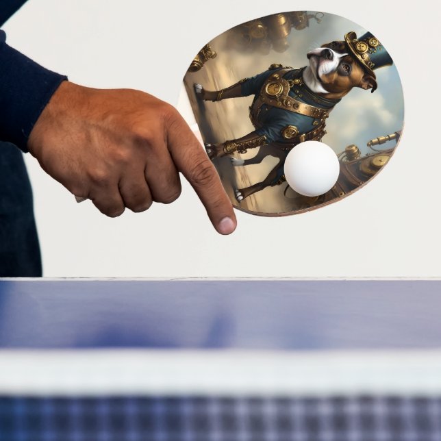 Mechanical Paws: Steampunk Staffordshire Terrier Ping Pong Paddle (Insitu)