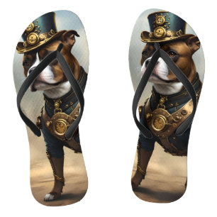 Mechanical Paws: Steampunk Staffordshire Terrier Thongs